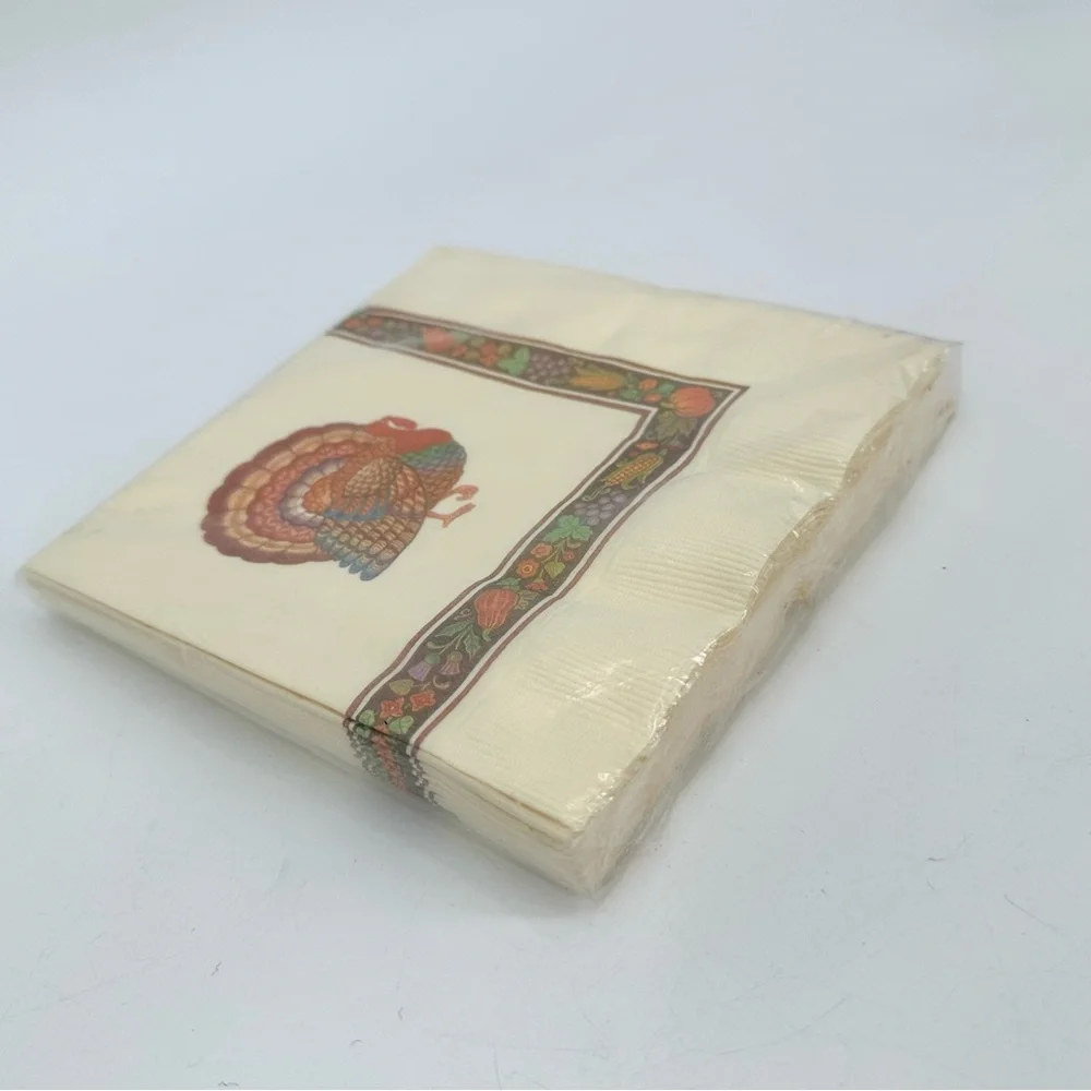 VTG Hallmark Paper Napkins New in Package Thanksgiving Turkey Print 16 Ct - READ